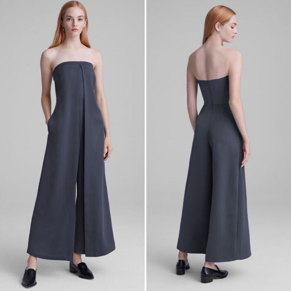 NWT Club Monaco Strapless Satin Jumpsuit Grey 8 $289